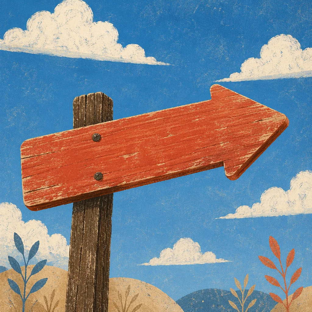 Red Wooden Arrow Sign Pointing Forward