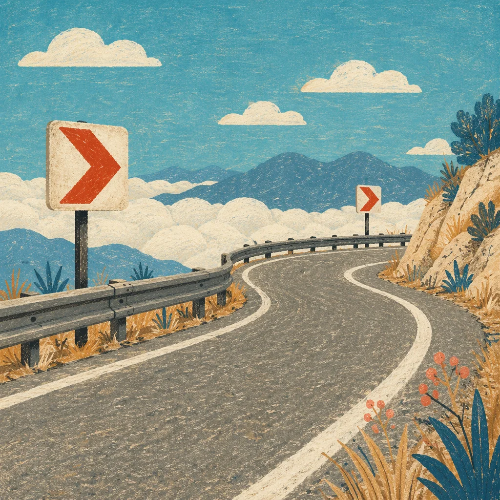 Red Arrow Signs on Mountain Road Curve