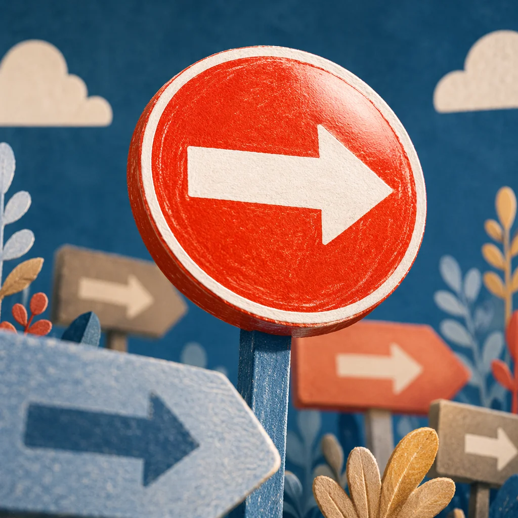 Red Arrow Direction Sign on Blue Background