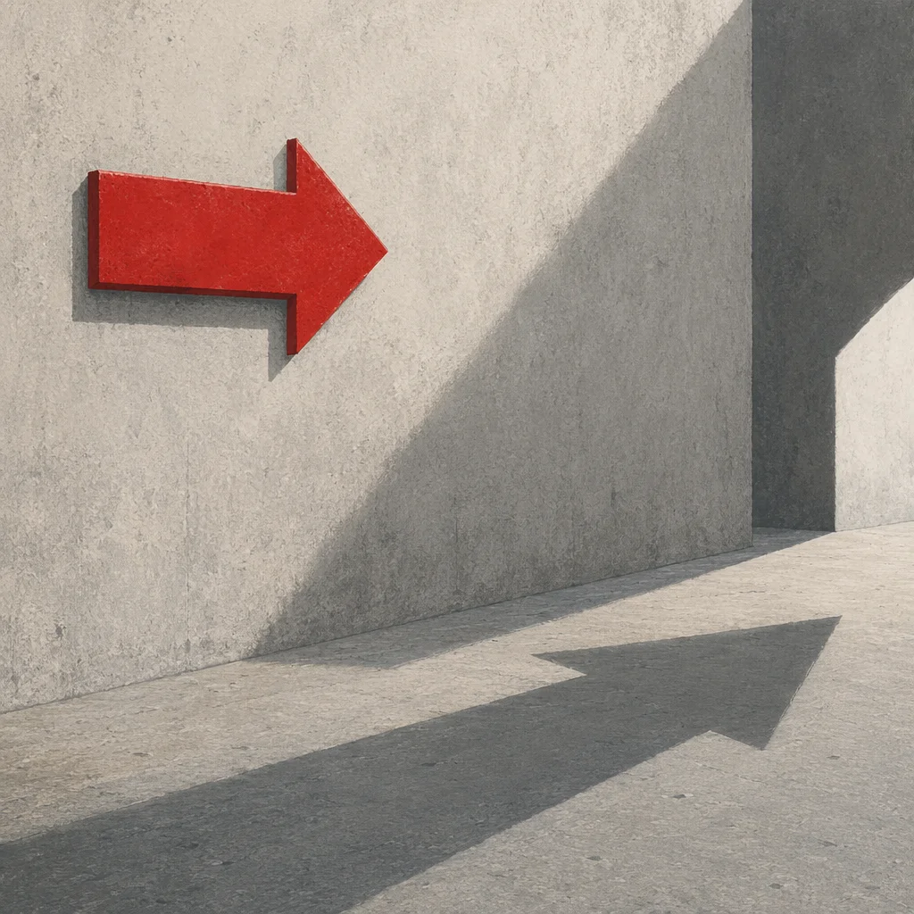 Red Arrow Sign on Concrete Wall