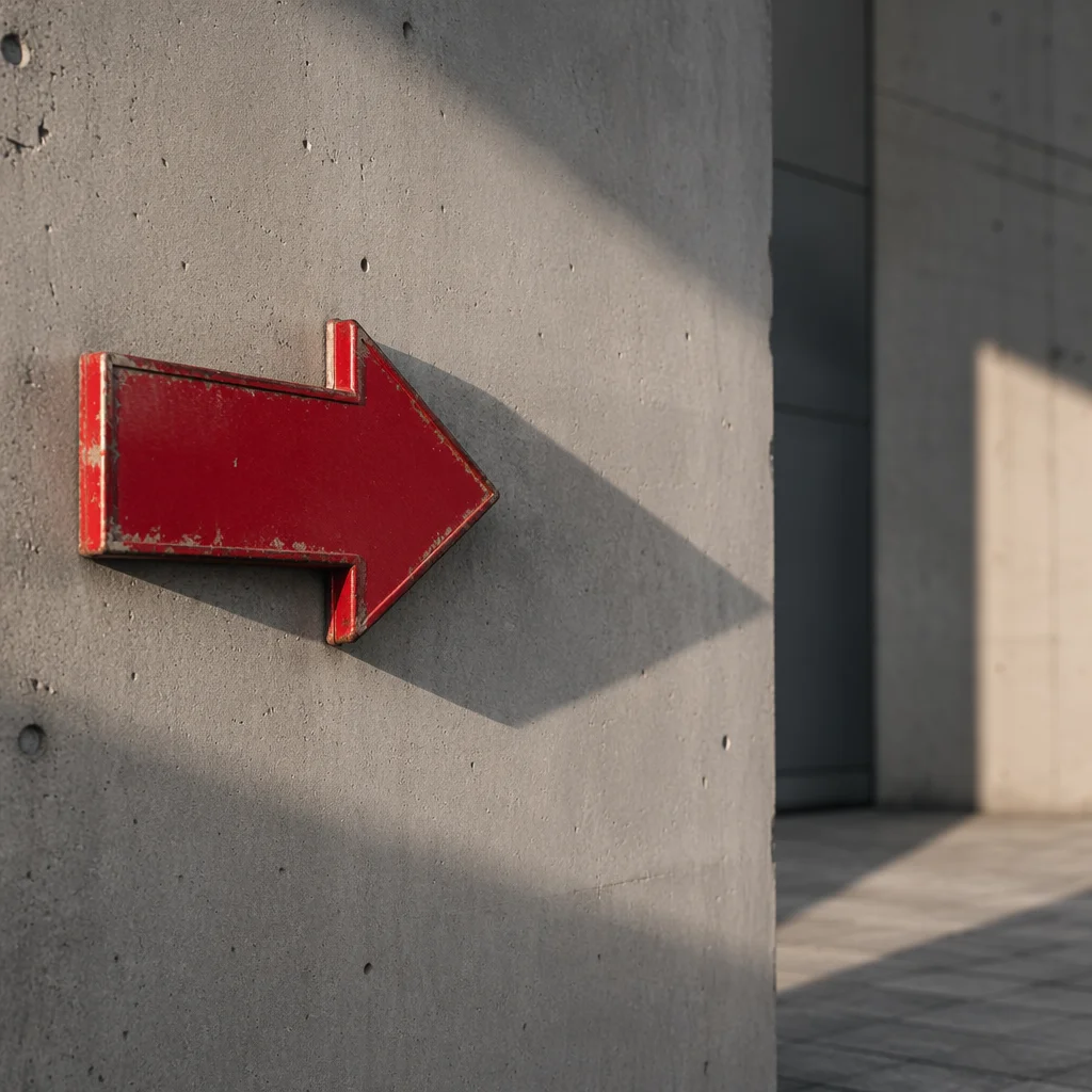 Red Arrow Sign on Concrete Wall
