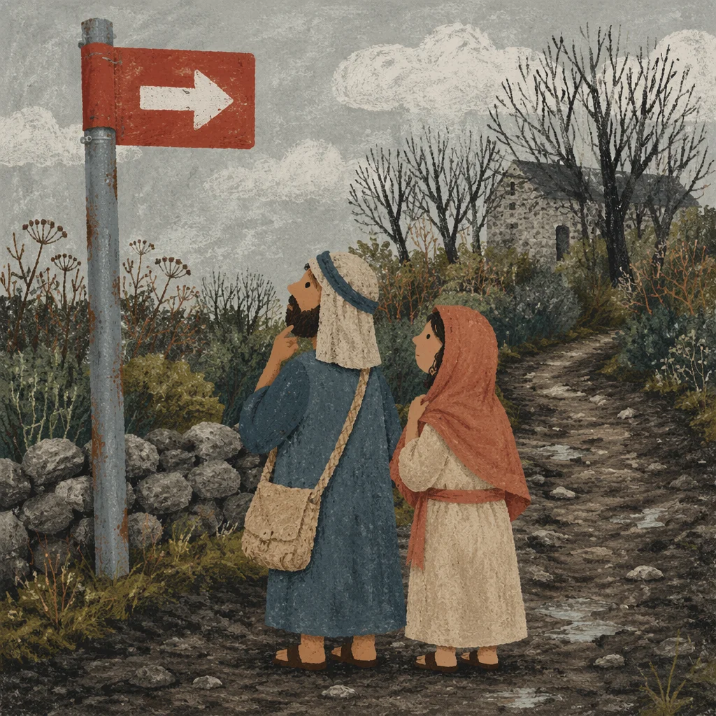 Red Arrow Sign on Rural Winter Road