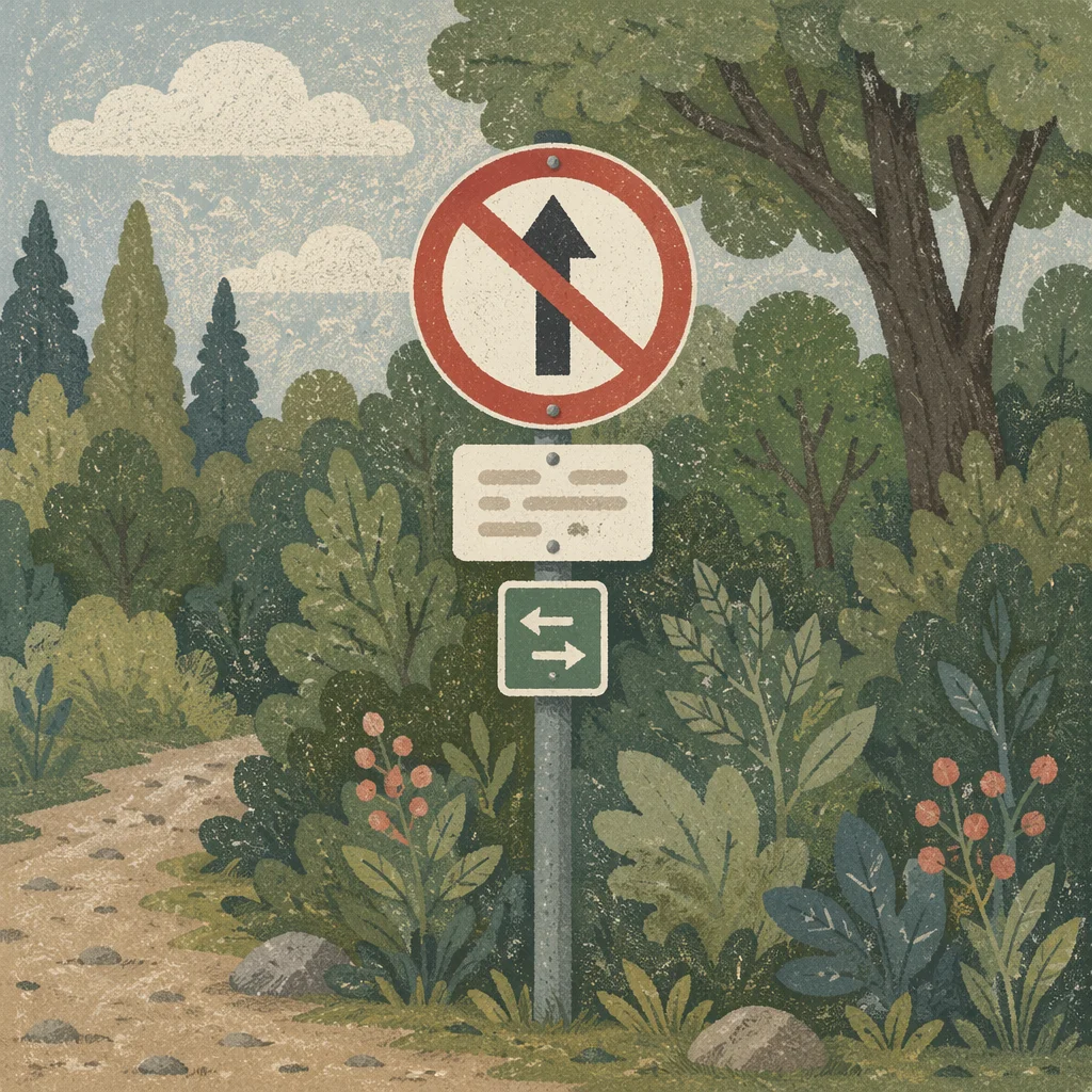 Red Arrow Warning Sign in Woodland