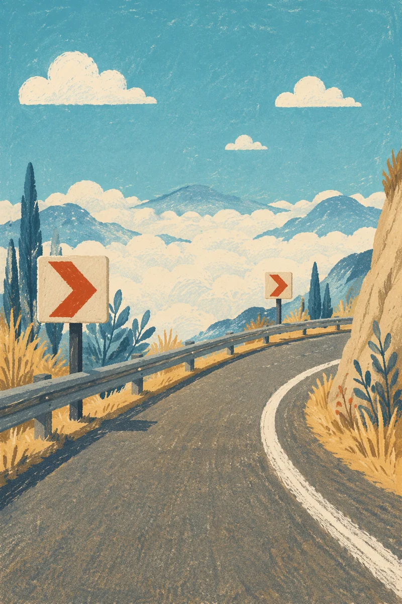 Red Arrow Signs on Mountain Road Curve