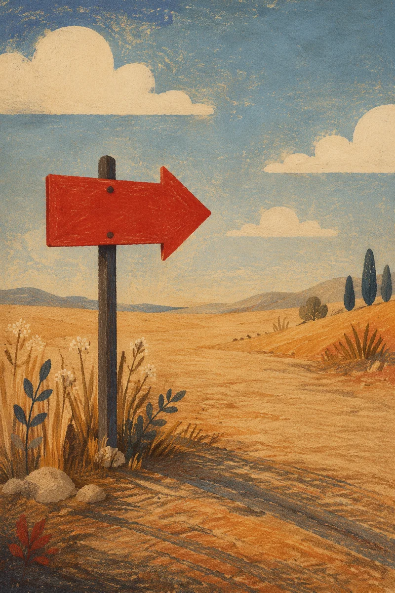 Red Arrow Sign in Minimal Desert Landscape