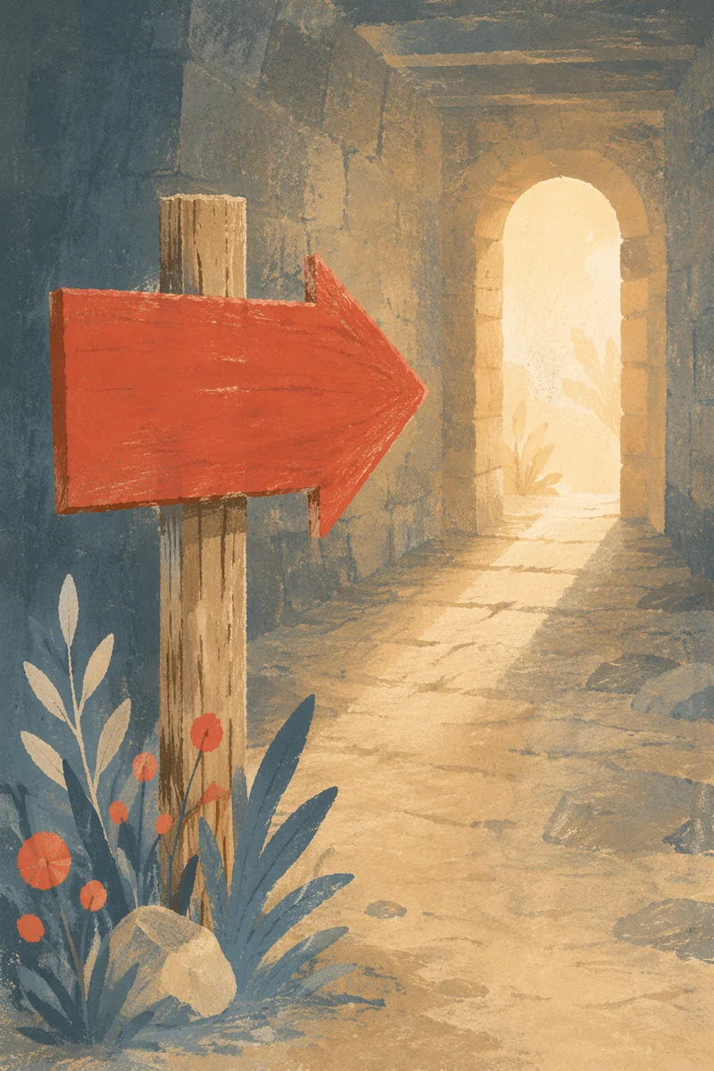 Red Arrow Sign Toward Morning Light