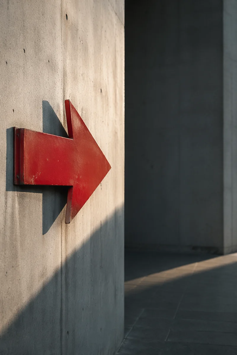 Red Arrow Sign on Concrete Wall