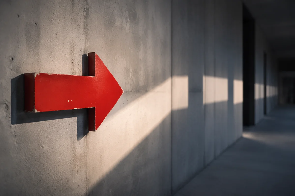 Red Arrow Sign on Concrete Wall
