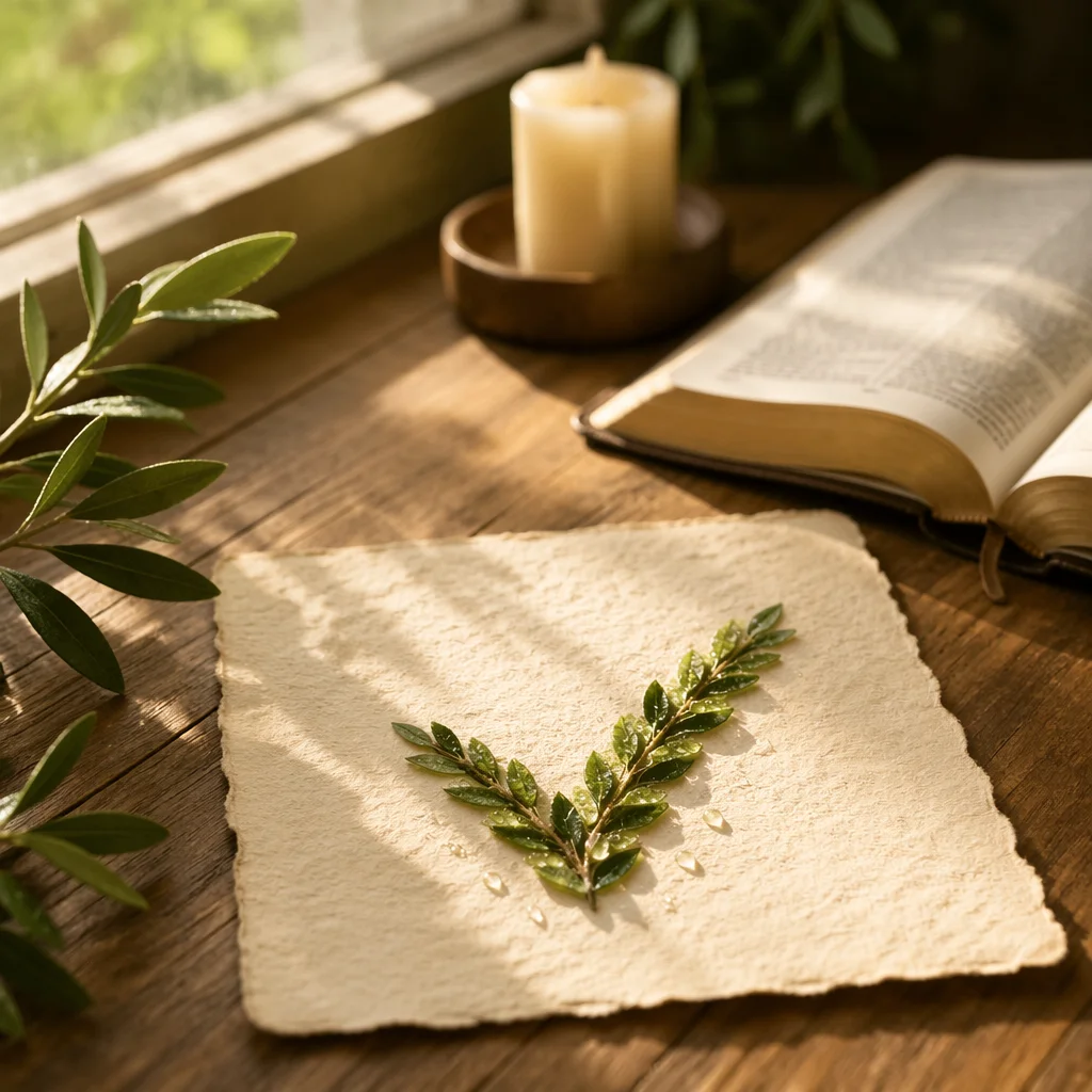 Green Leaf Checkmark on Parchment