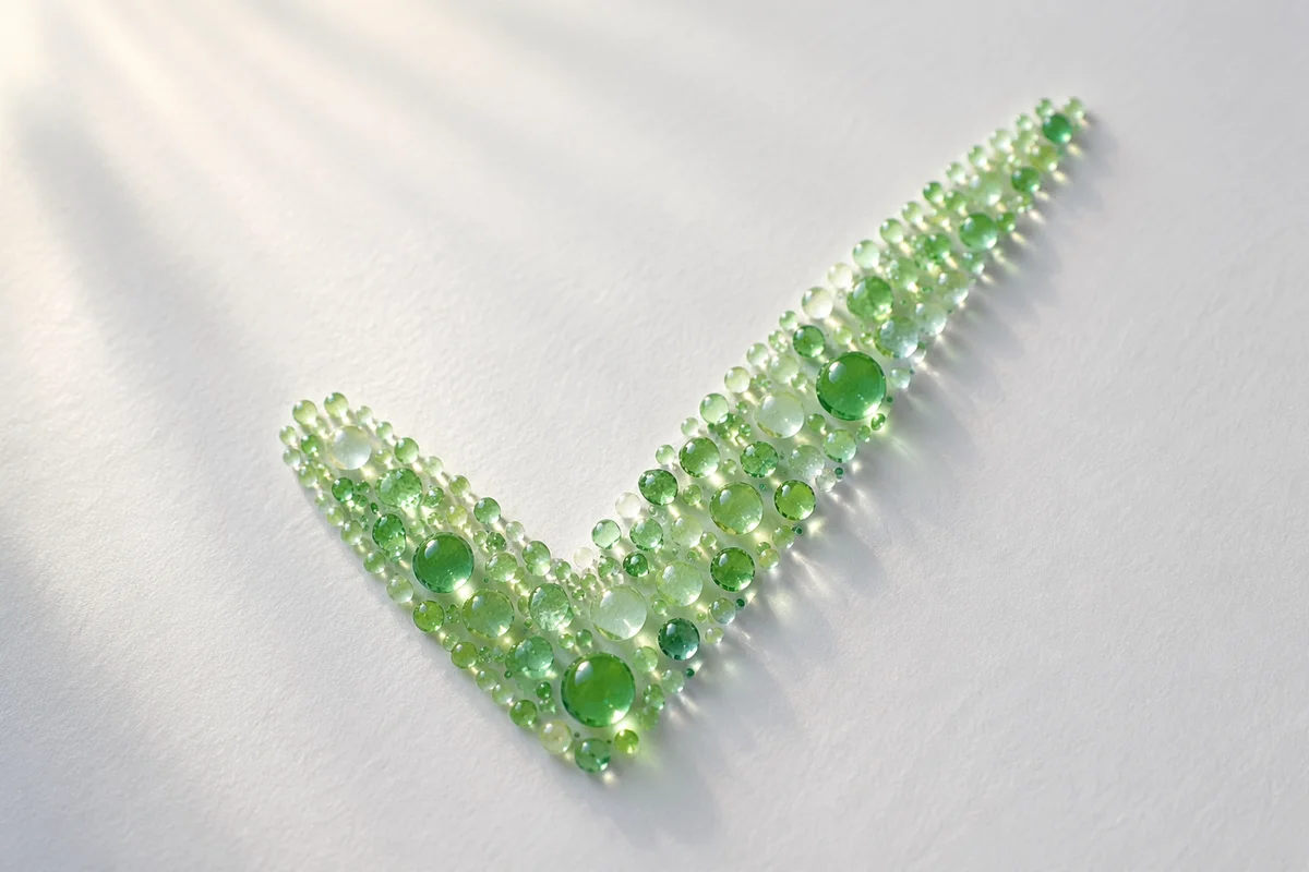 Green Dew Checkmark on White