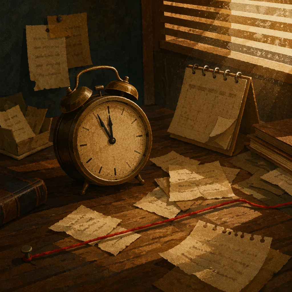 Vintage Clock and Deadline Tension Scene