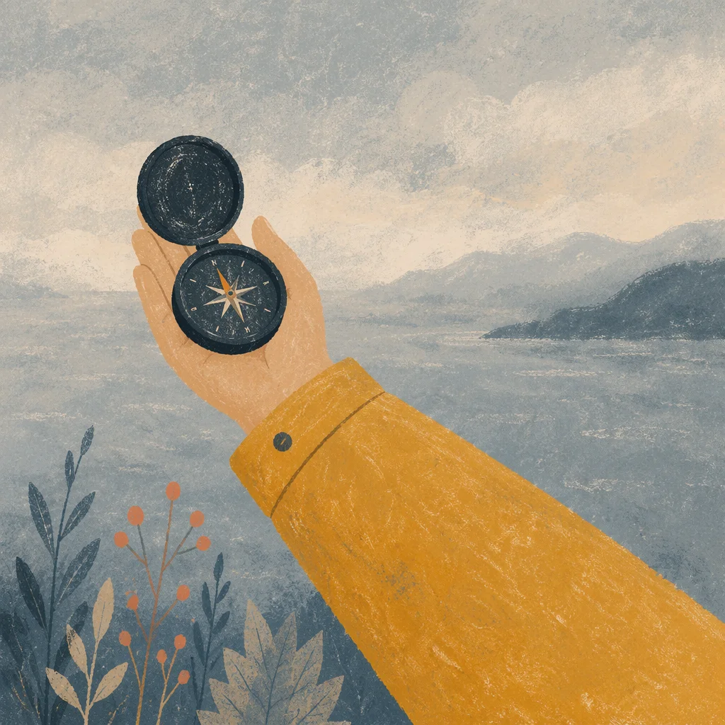 Compass in Misty Adventure Landscape