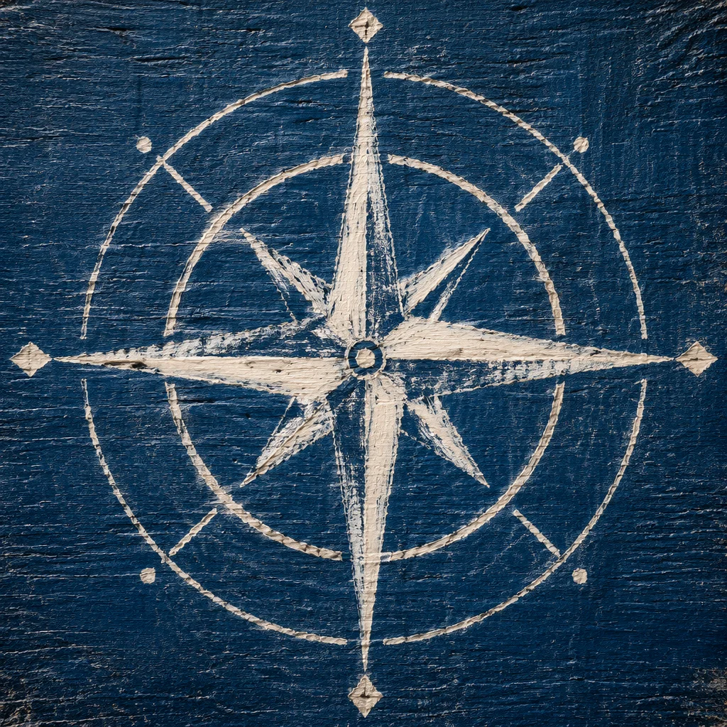 Hand Painted Compass Rose on Blue Canvas