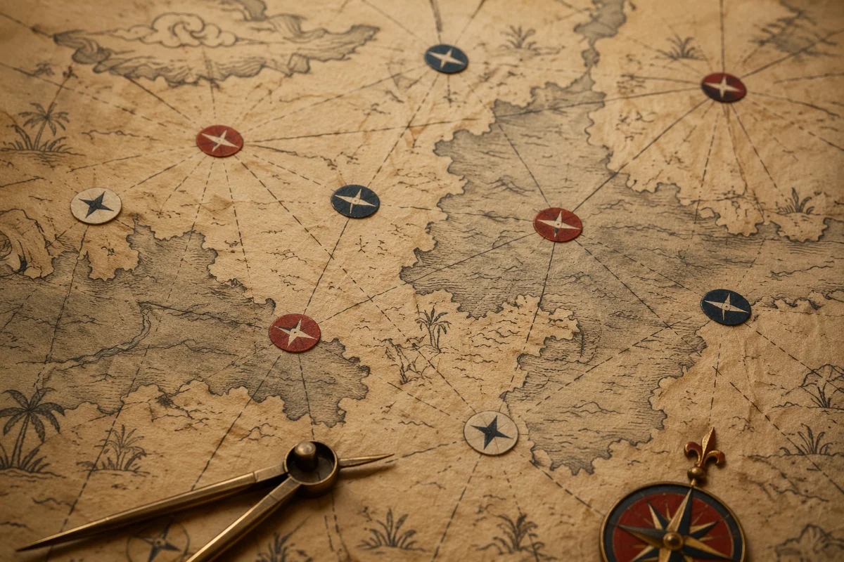 Abstract Compass Waypoints on Aged Parchment