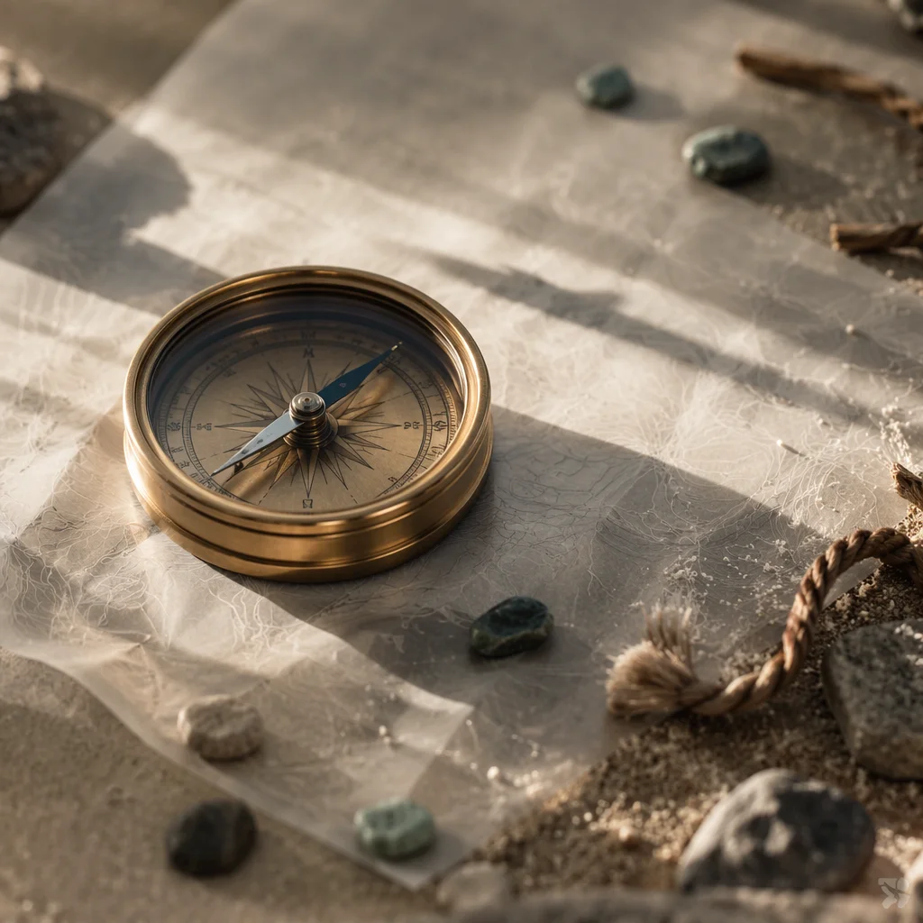 Brass Compass on Abstract Desert Textures