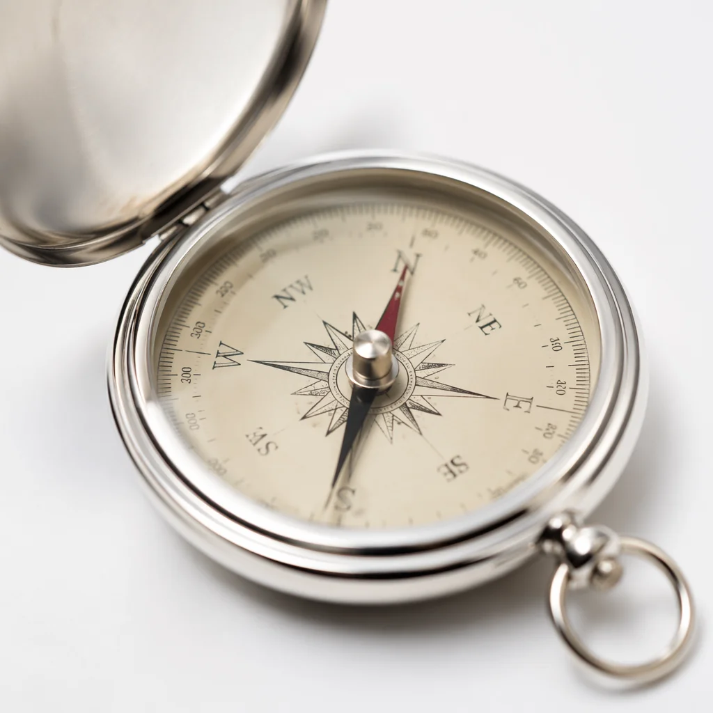 Vintage Compass With Red Navigation Needle