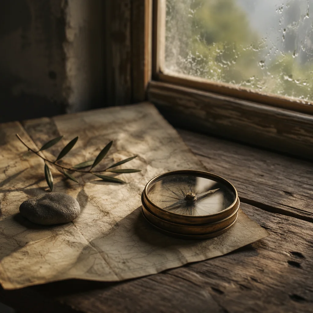 Weathered Compass in Golden Morning Light