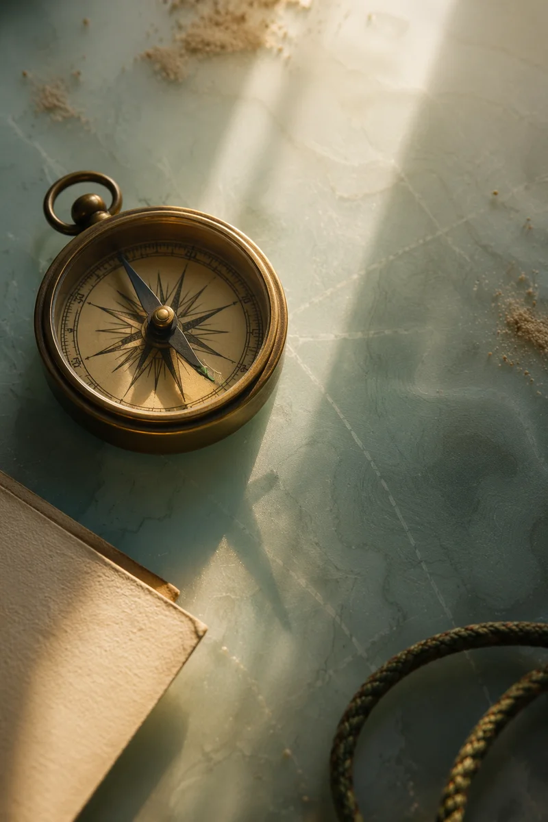 Antique Brass Compass on Frosted Map