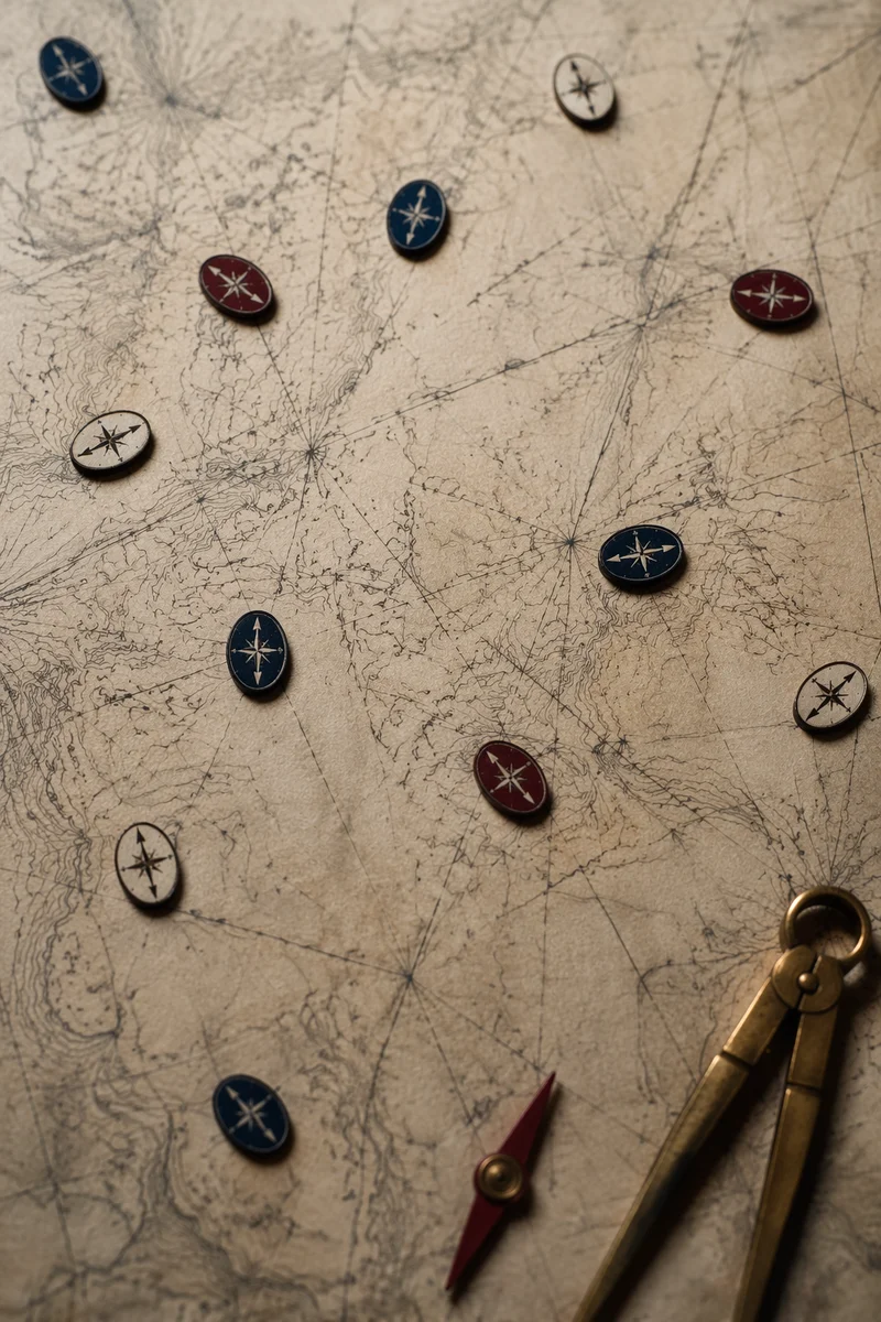 Abstract Compass Navigation on Aged Parchment