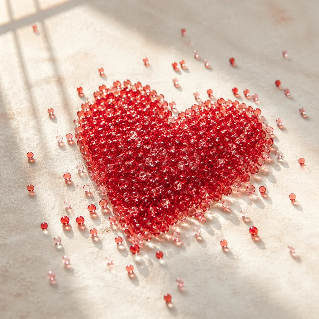 Red Glass Bead Heart on Cream