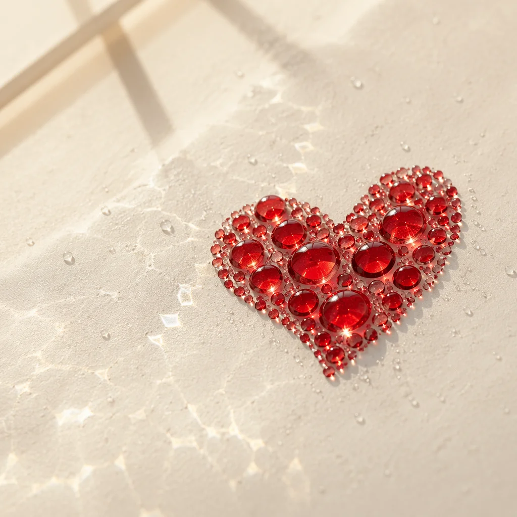 Translucent Red Glass Heart on Cream