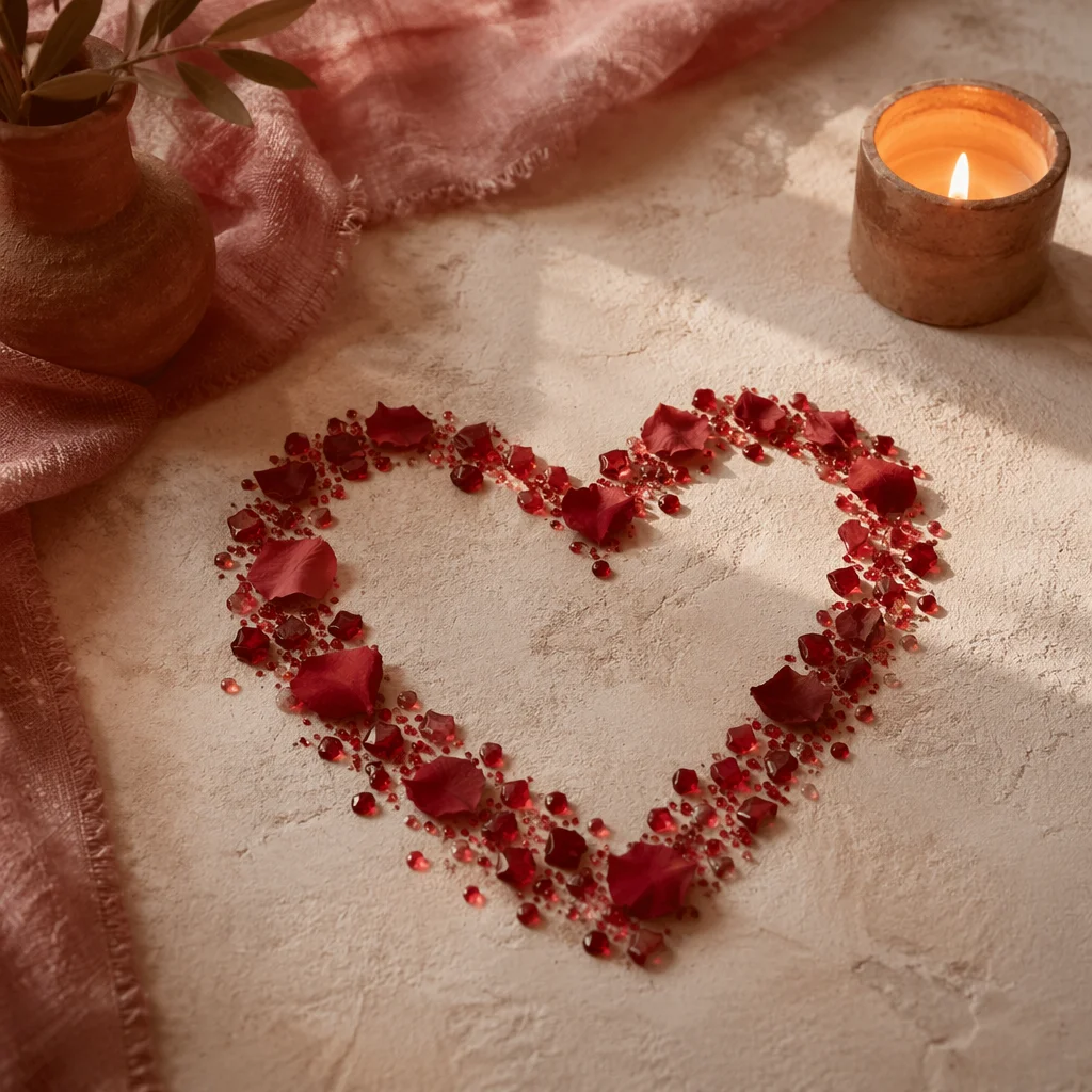 Crimson Petal Heart With Candlelight