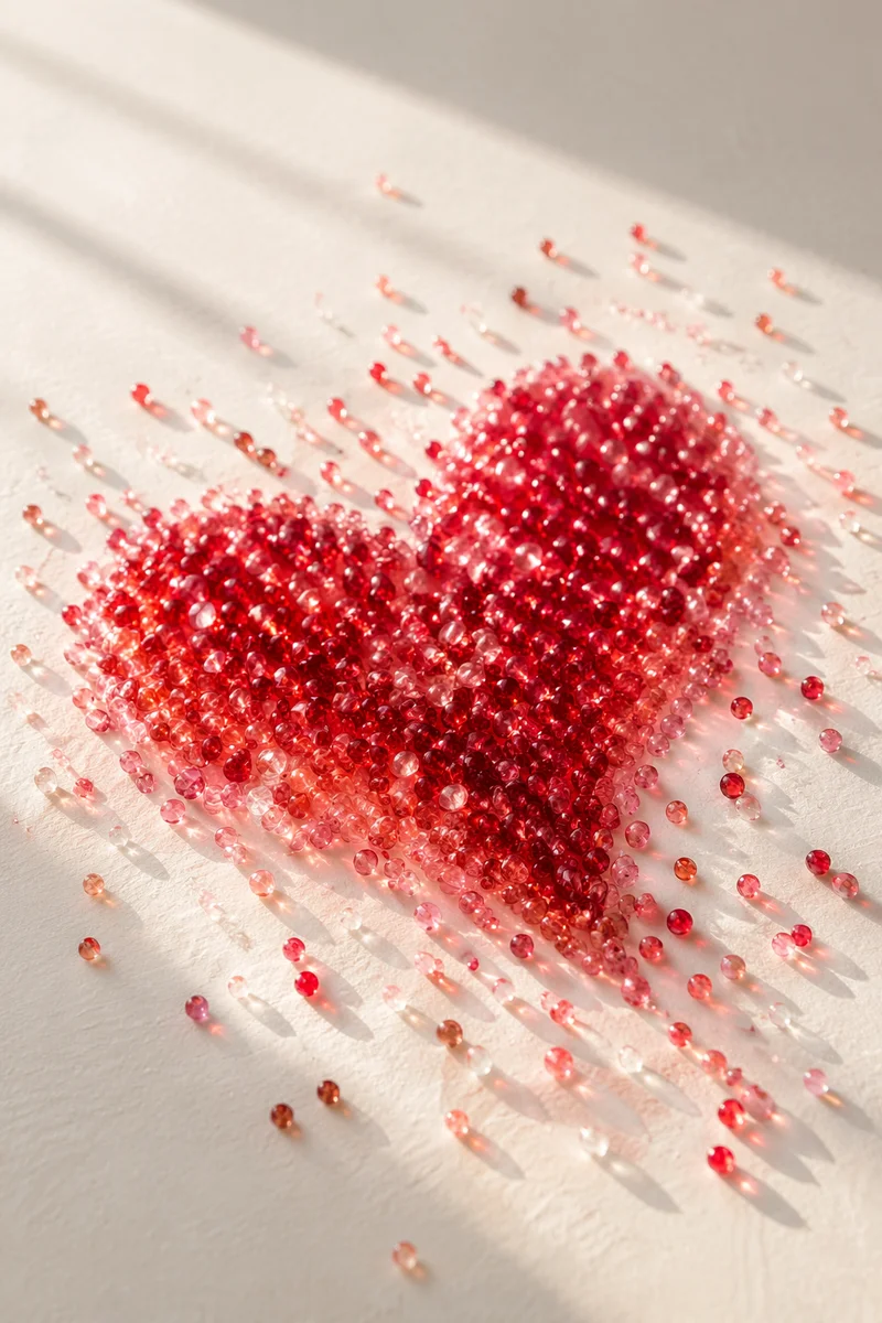 Red Glass Bead Heart on Cream