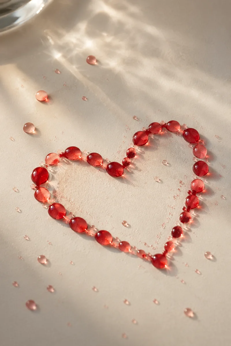Translucent Red Glass Heart on Cream