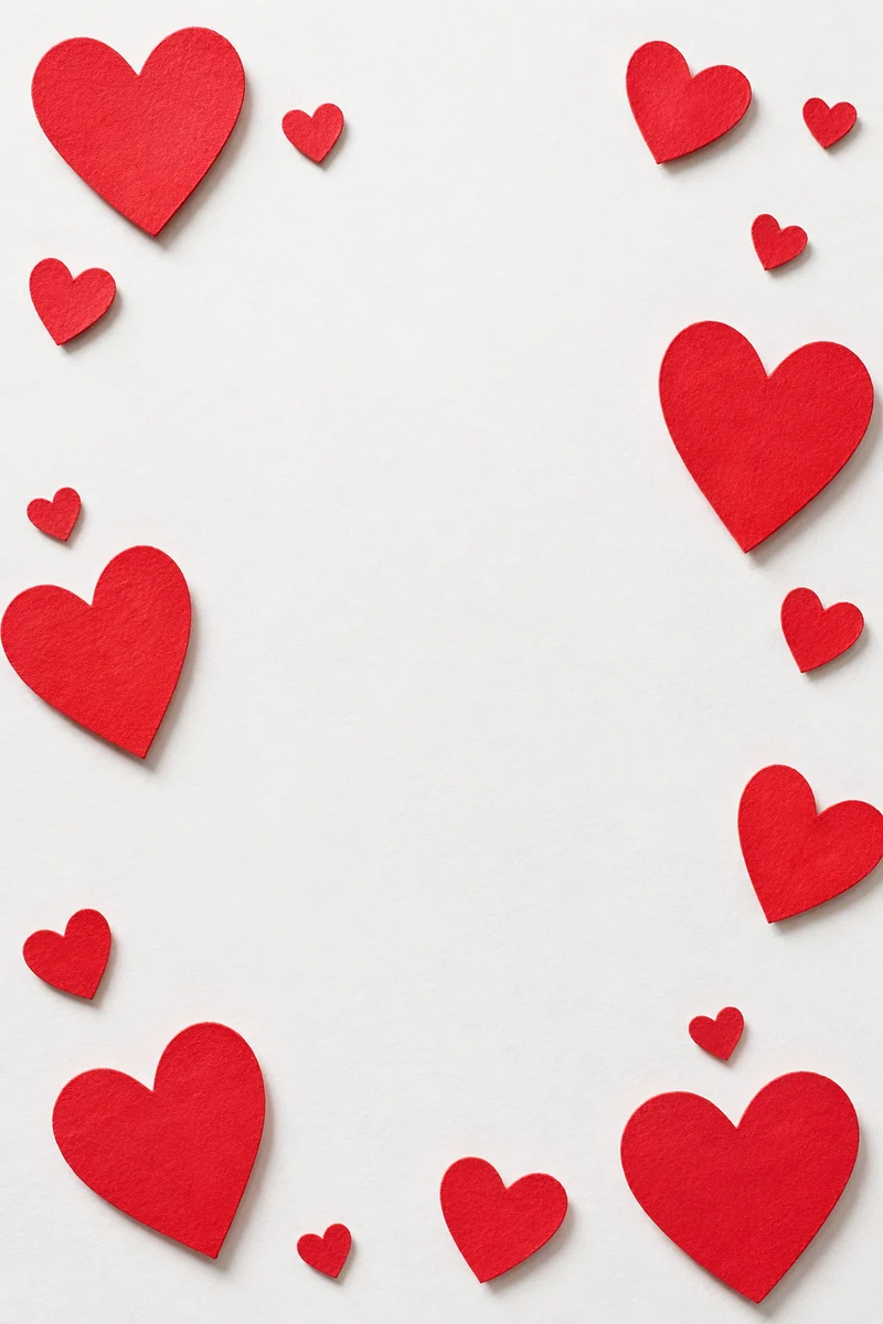 Red Paper Hearts on White Background