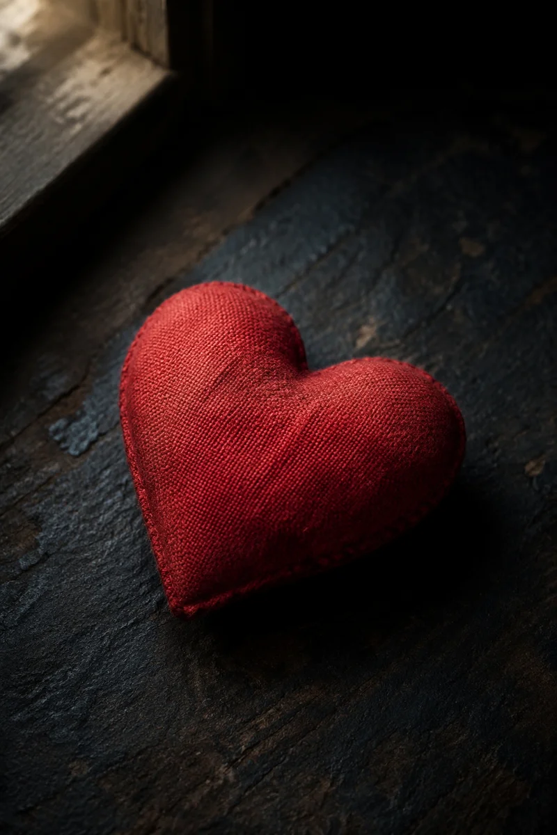 Crimson Fabric Heart on Dark Textured Surface