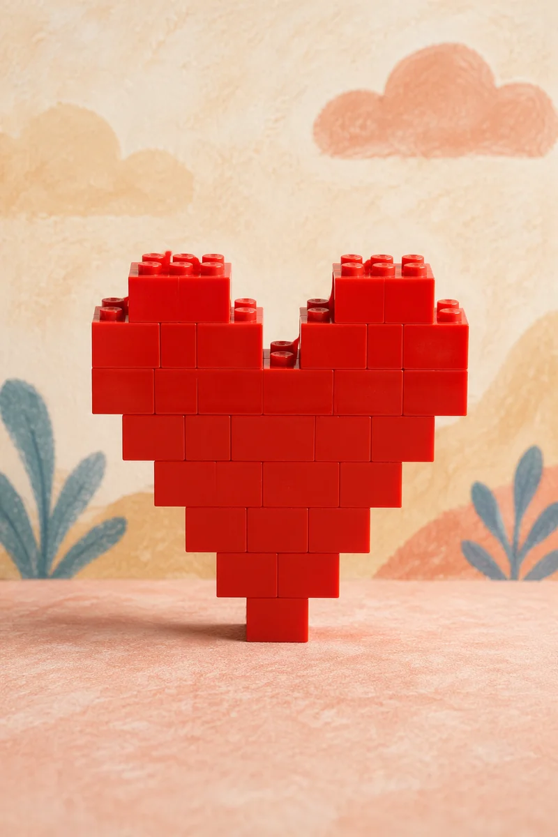 Pixelated Red Brick Heart Love Symbol