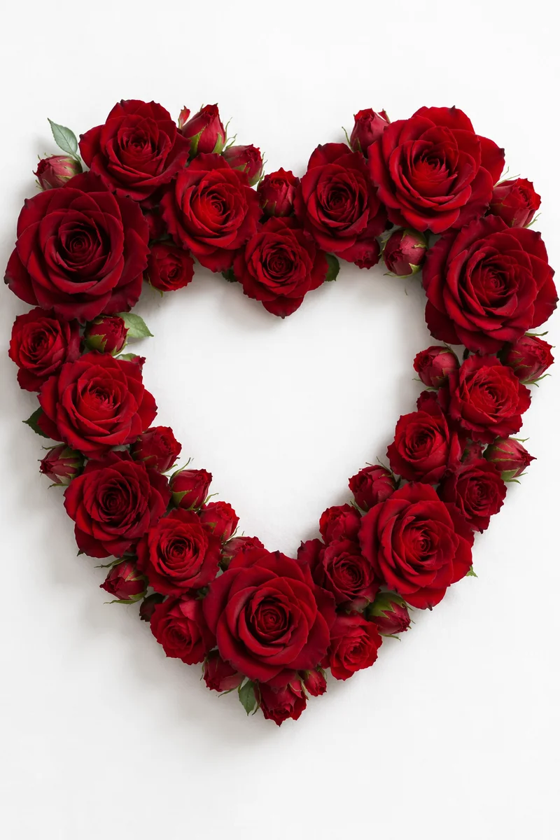 Deep Red Rose Heart Wreath on White
