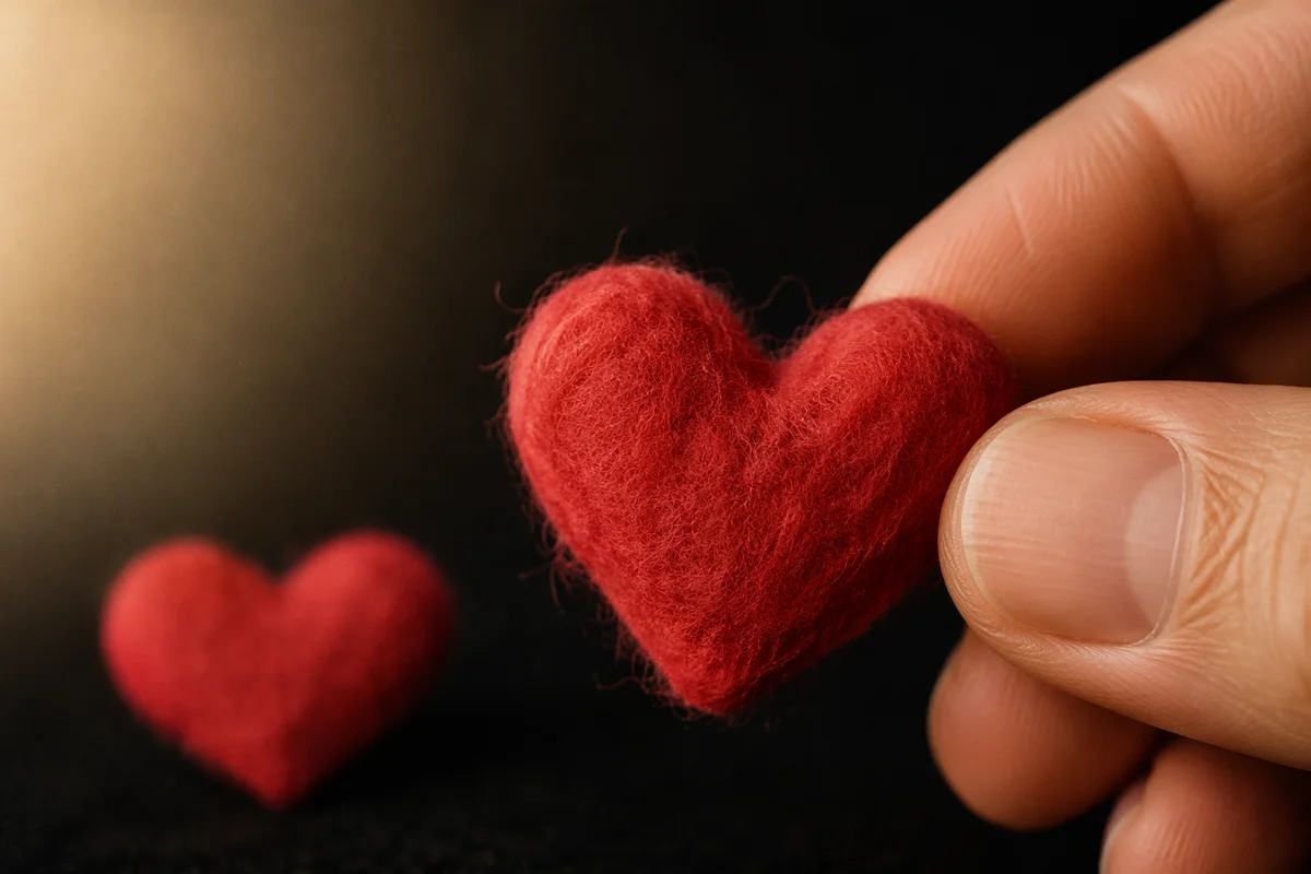 Red Felt Hearts in Gentle Hand
