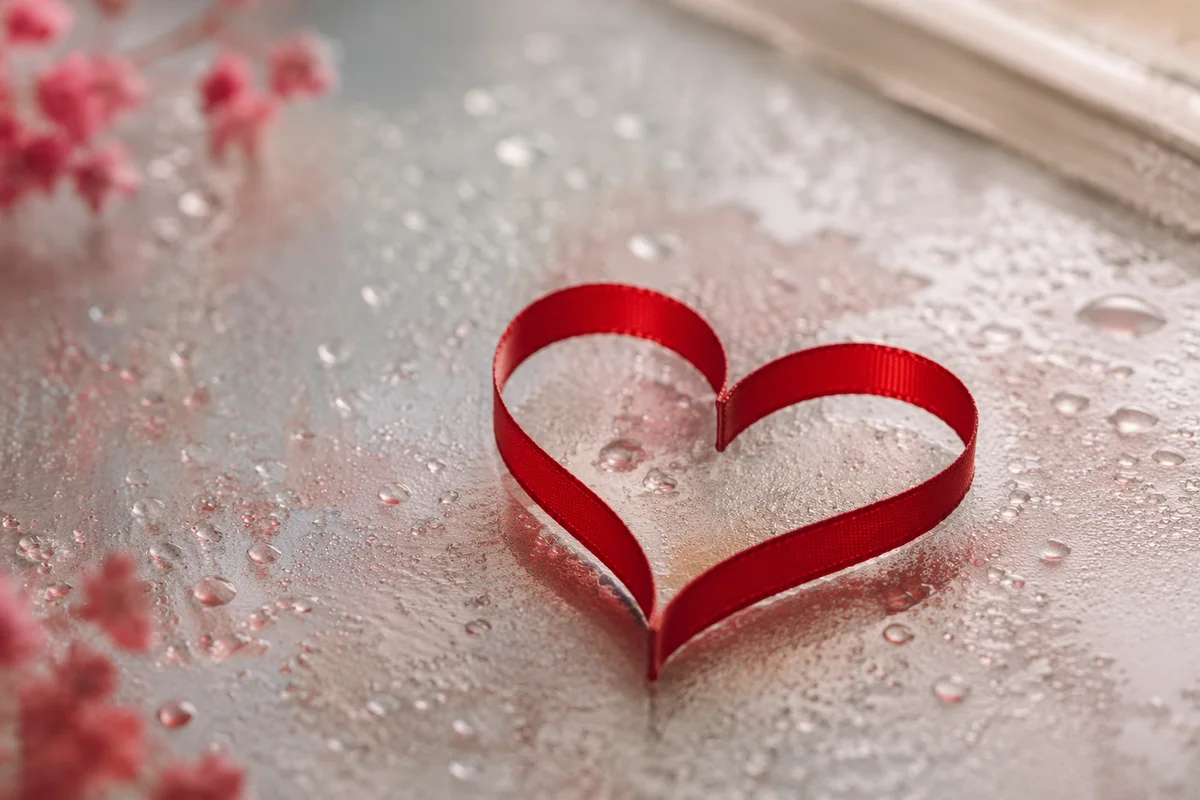 Elegant Red Ribbon Heart on Glass