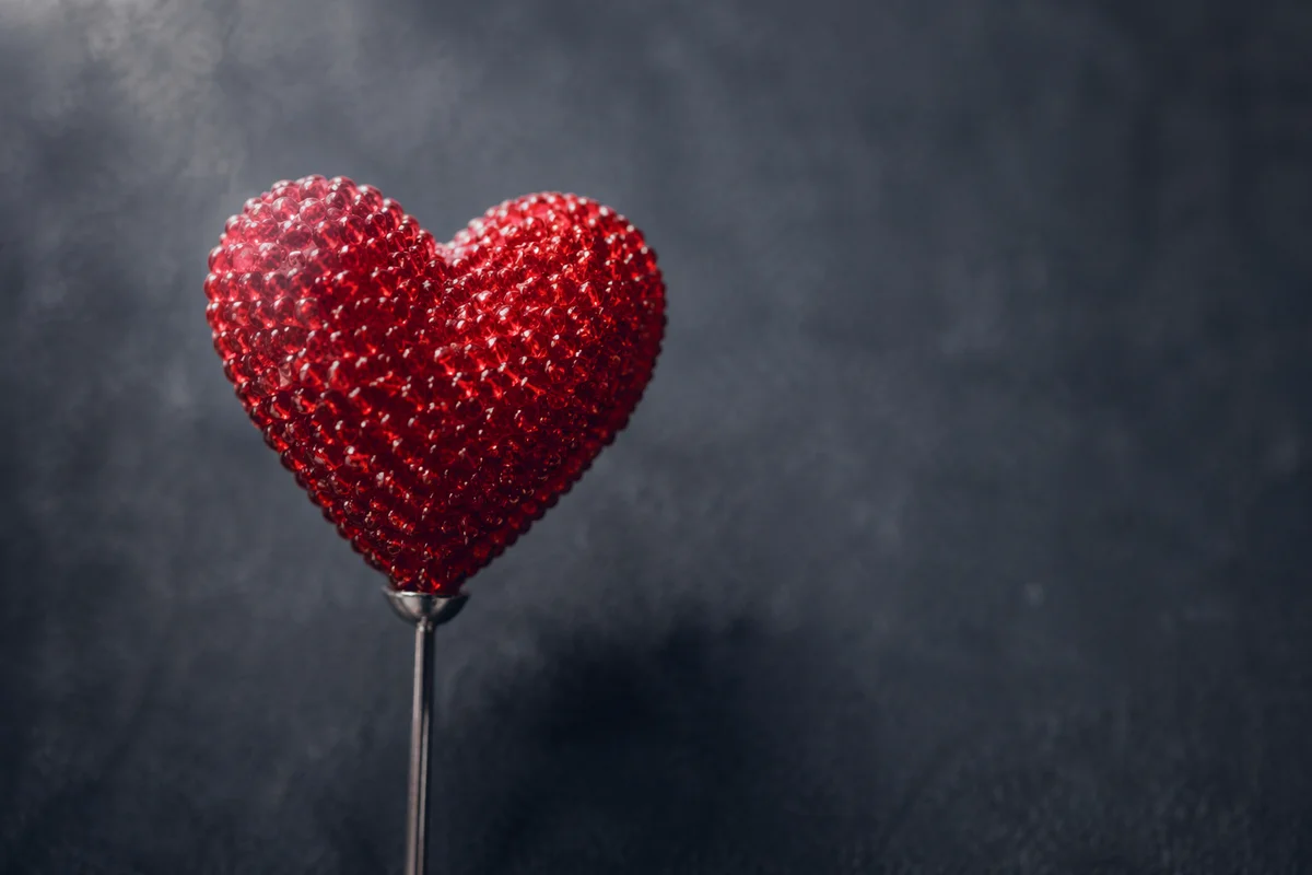 Ruby Red Heart Ornament on Dark Background