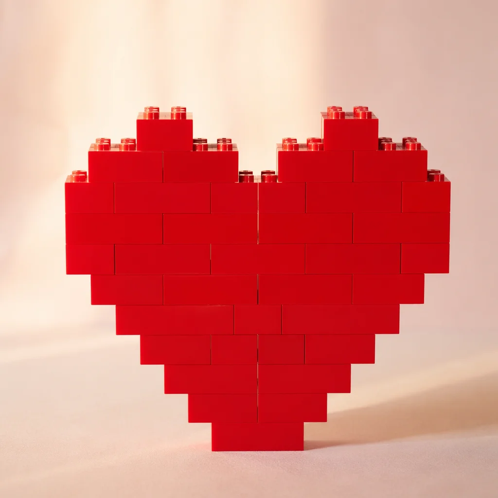 Pixelated Red Brick Heart Love Symbol