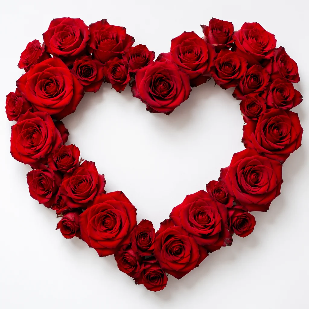 Red Rose Heart Wreath on White