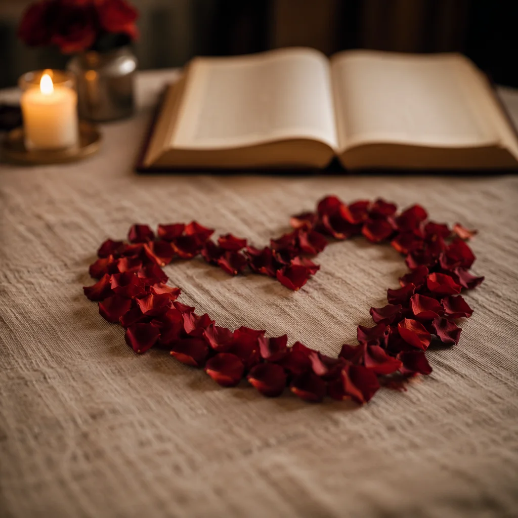 Red Rose Petal Heart with Candlelight