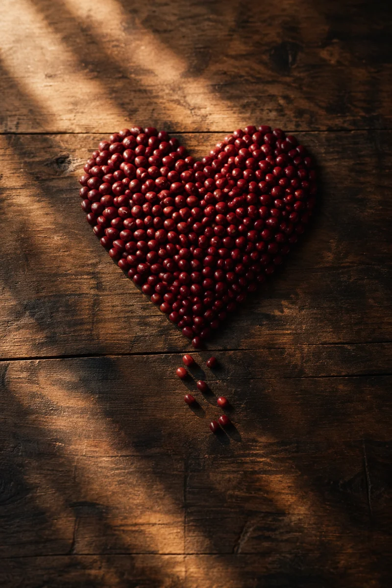 Red Bean Heart on Rustic Wood