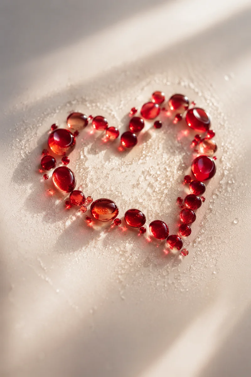 Translucent Red Glass Heart on Cream