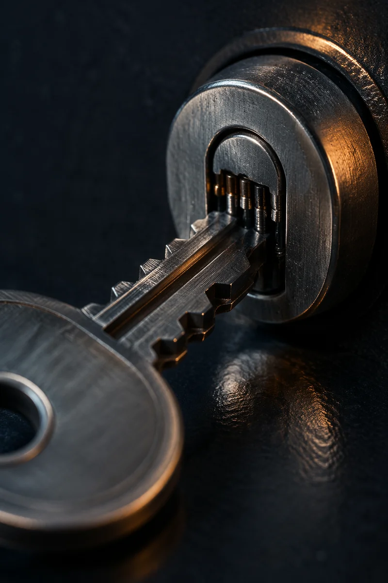 Macro Key and Lock Security Closeup