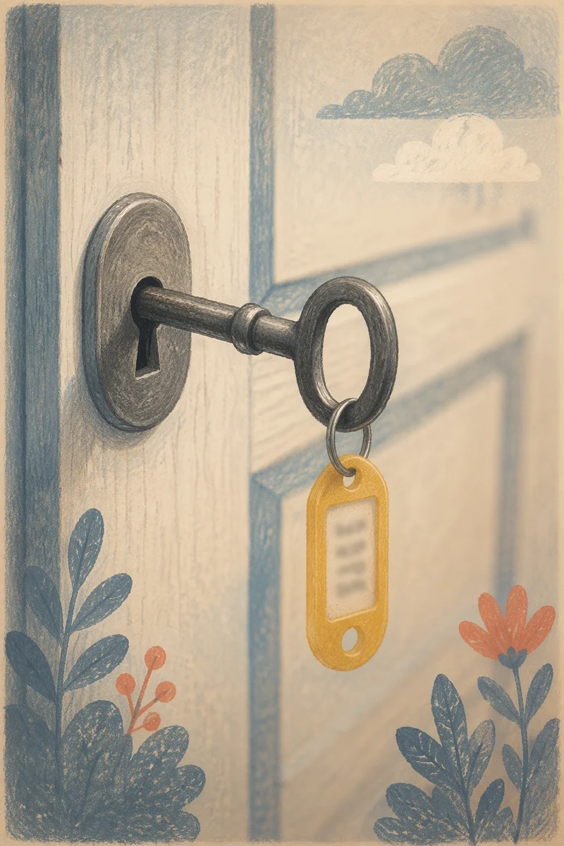 Worn Key in Lock with Yellow Tag