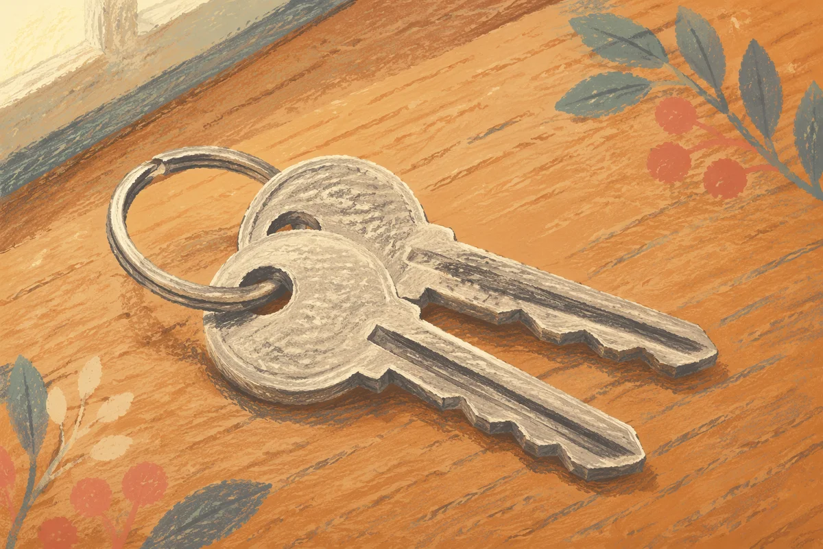 Silver Keys on Warm Wooden Table