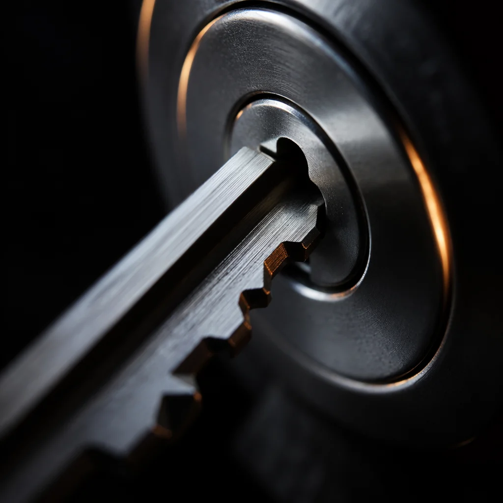 Brushed Metal Key in Steel Lock