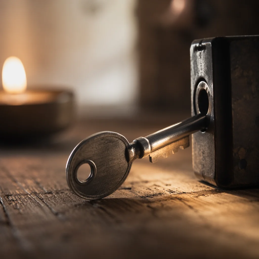 Old Metal Key in Quiet Candlelight