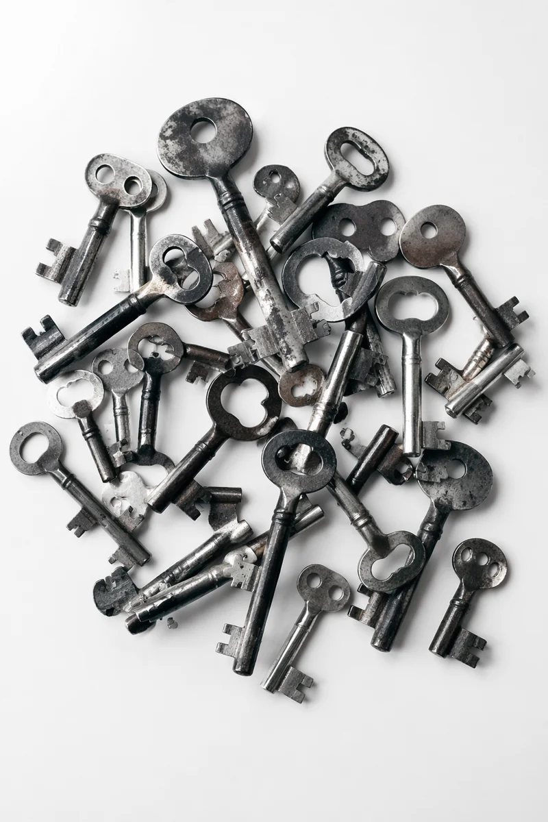 Vintage Metal Keys on White Background