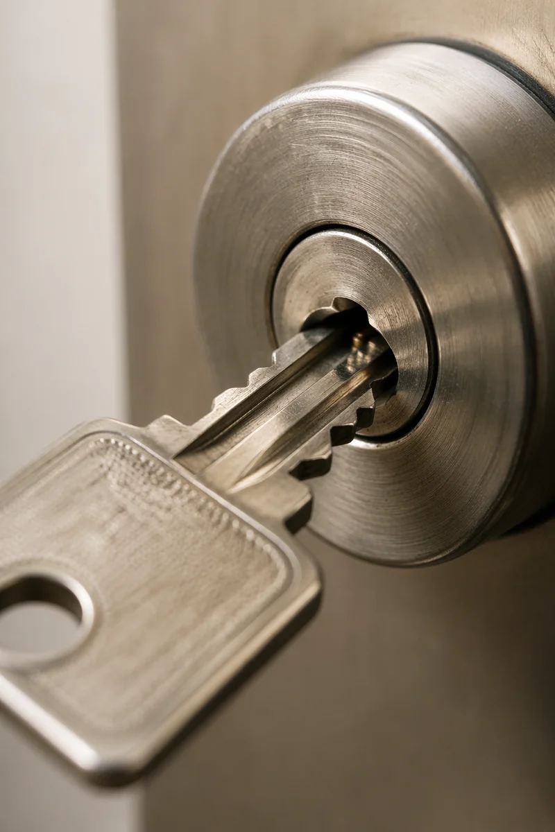 Silver Key in Stainless Door Lock