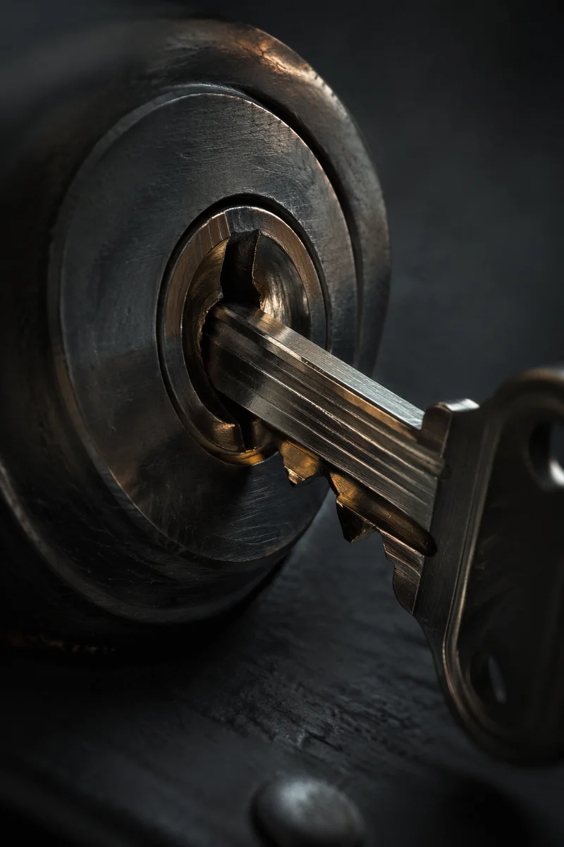 Abstract Metal Key and Lock Close-Up