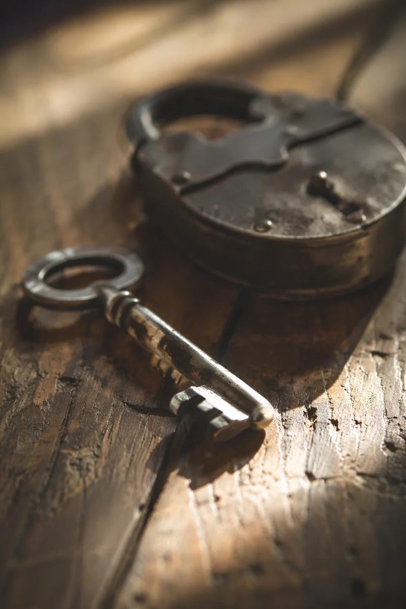 Vintage Key and Lock in Morning Light