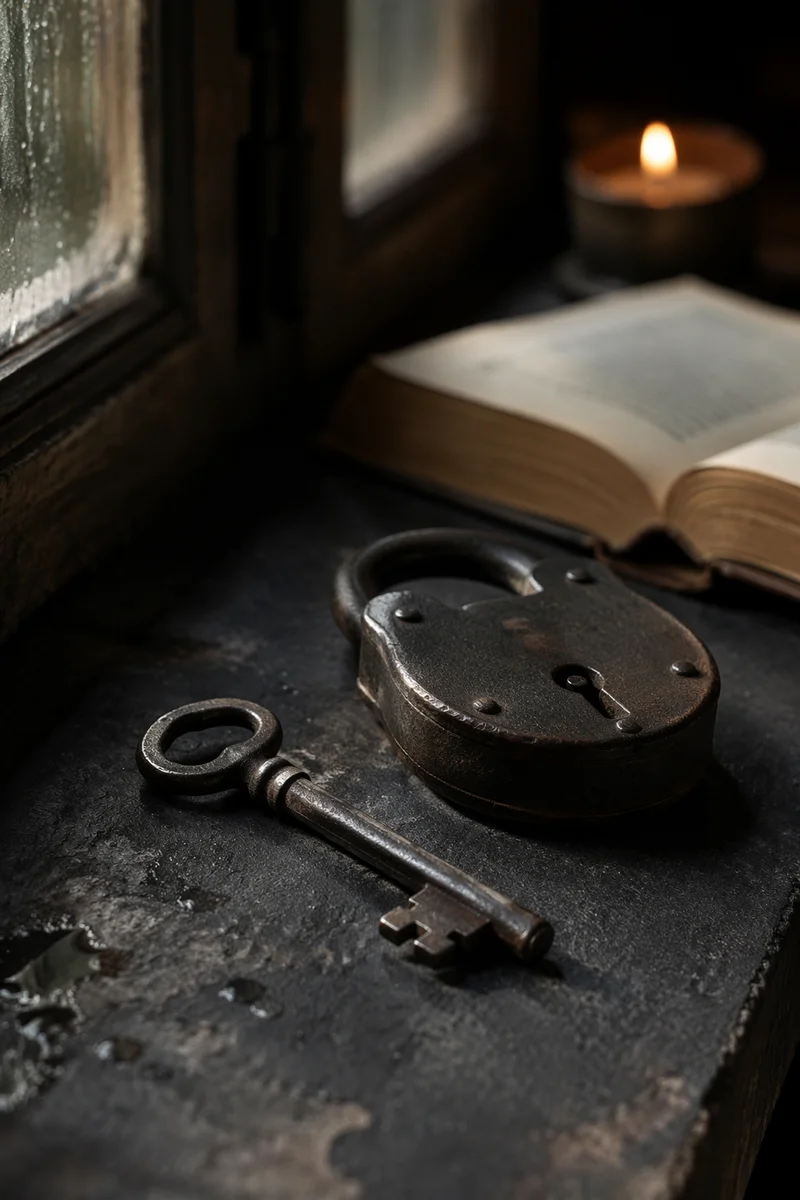 Aged Key and Lock in Candlelight
